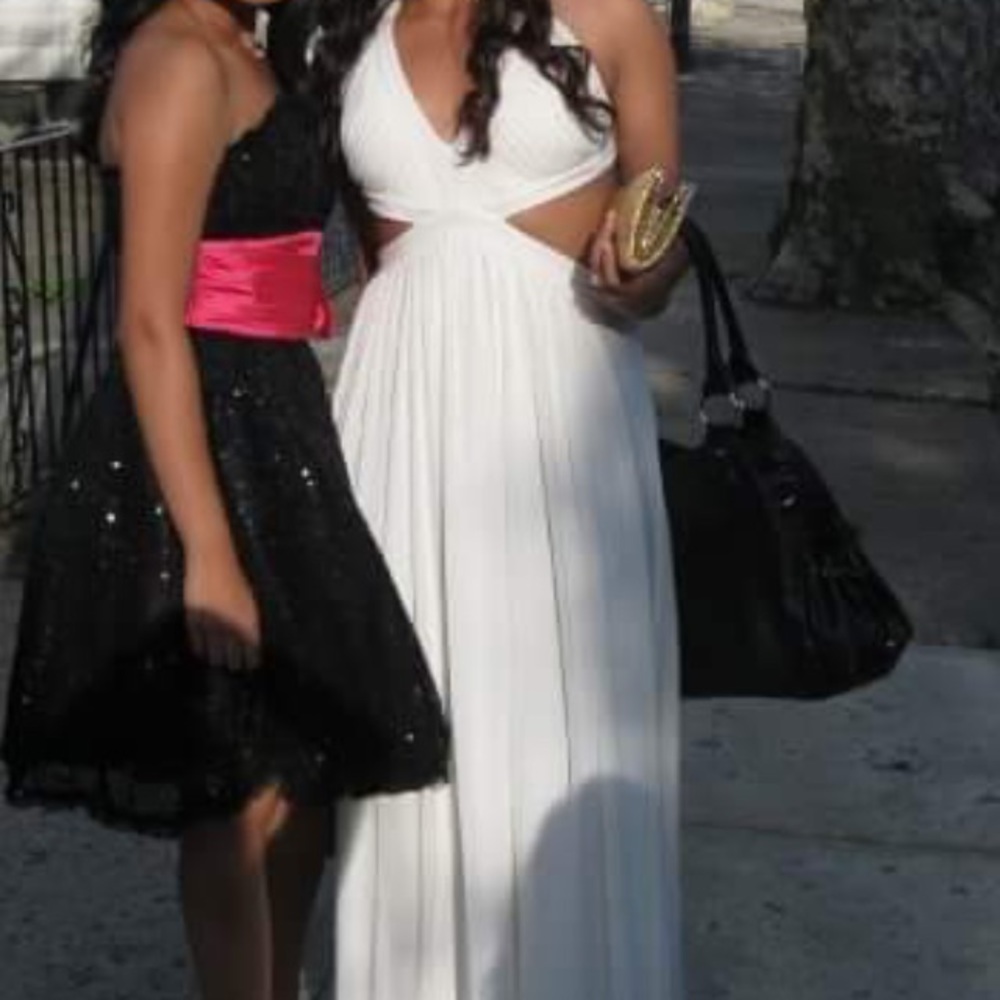 BCBG MaxAzria cutout white gown